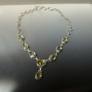 Rutilated angel hair yellow quartz silver necklace